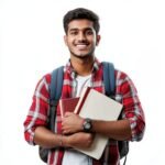 young indian man student happy backpack.